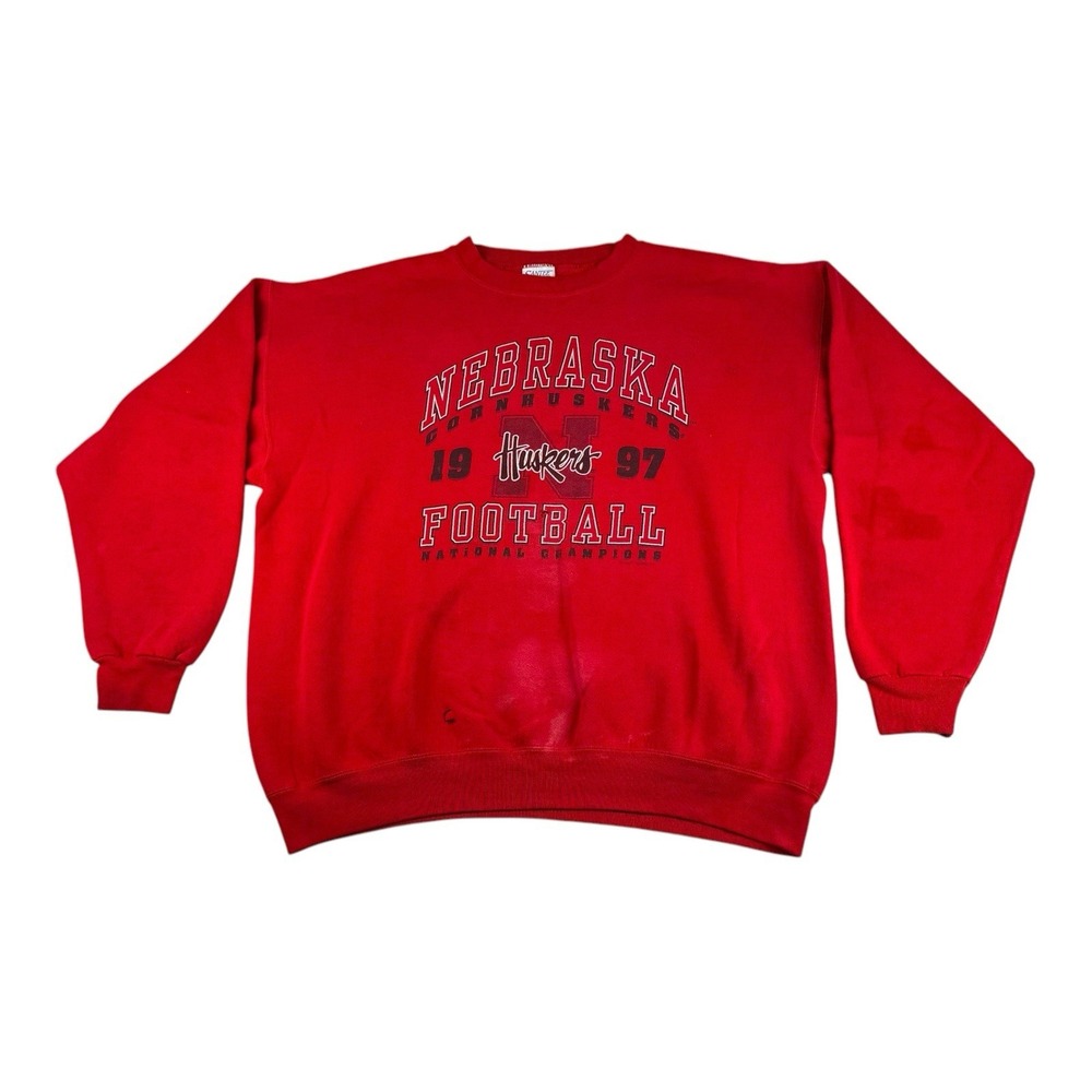 University Of Nebraska Sweatshirt 2XL Corn Huskers Vintage 1990s Santee Distress
